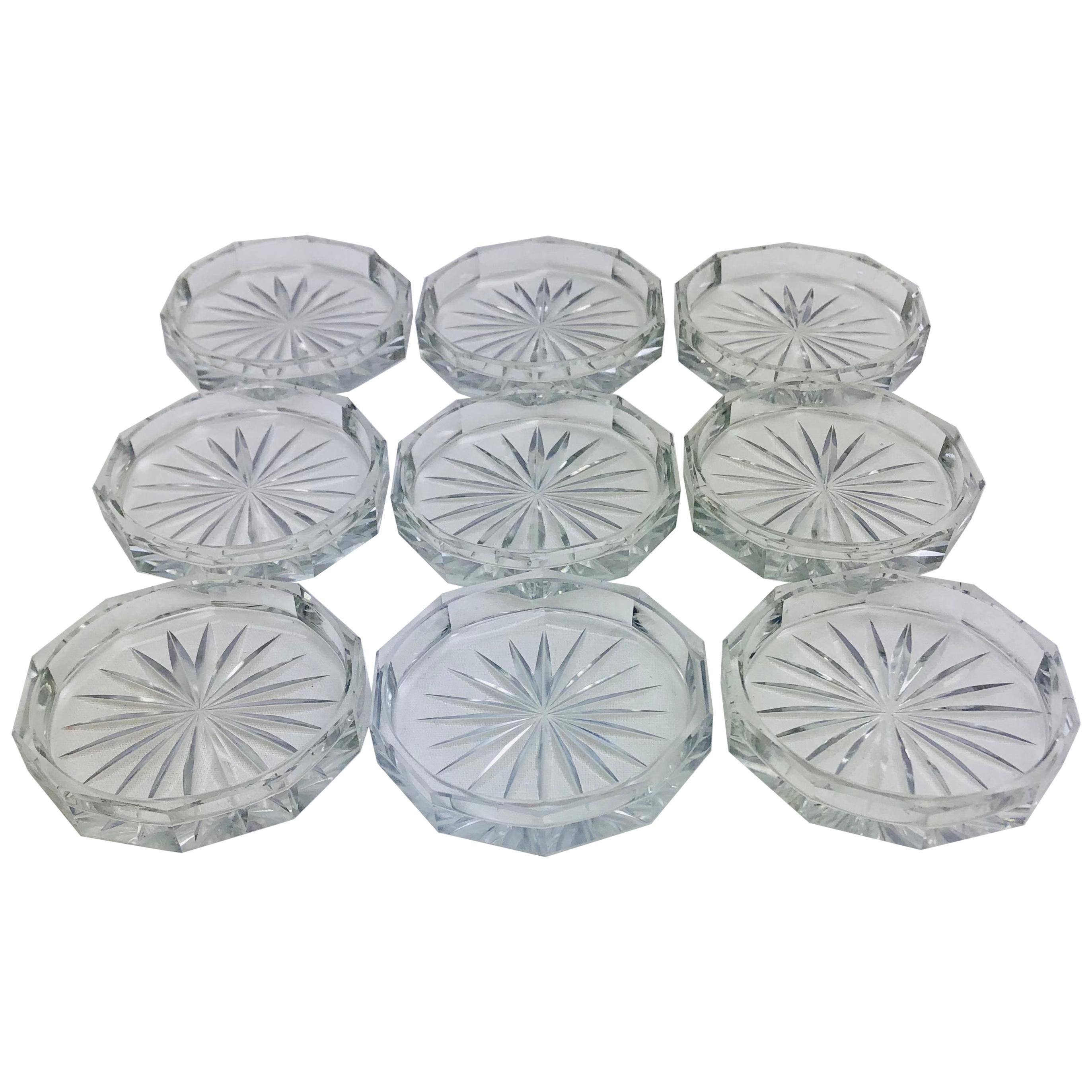 Set of 9 Crystal Wine or Champagne Flute Coasters Attributed to Baccarat