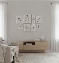 Set of 9 Custom Framed White Washed Scandinavian Herbarium Gallery, circa 1920