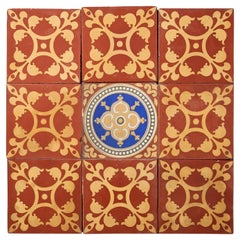 Set of 9 Ecclesiastical Used English Encaustic Tiles