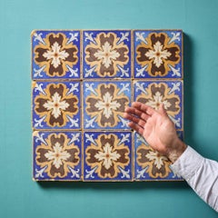 Set of 9 Encaustic Floral Antique Tiles Minton & Co