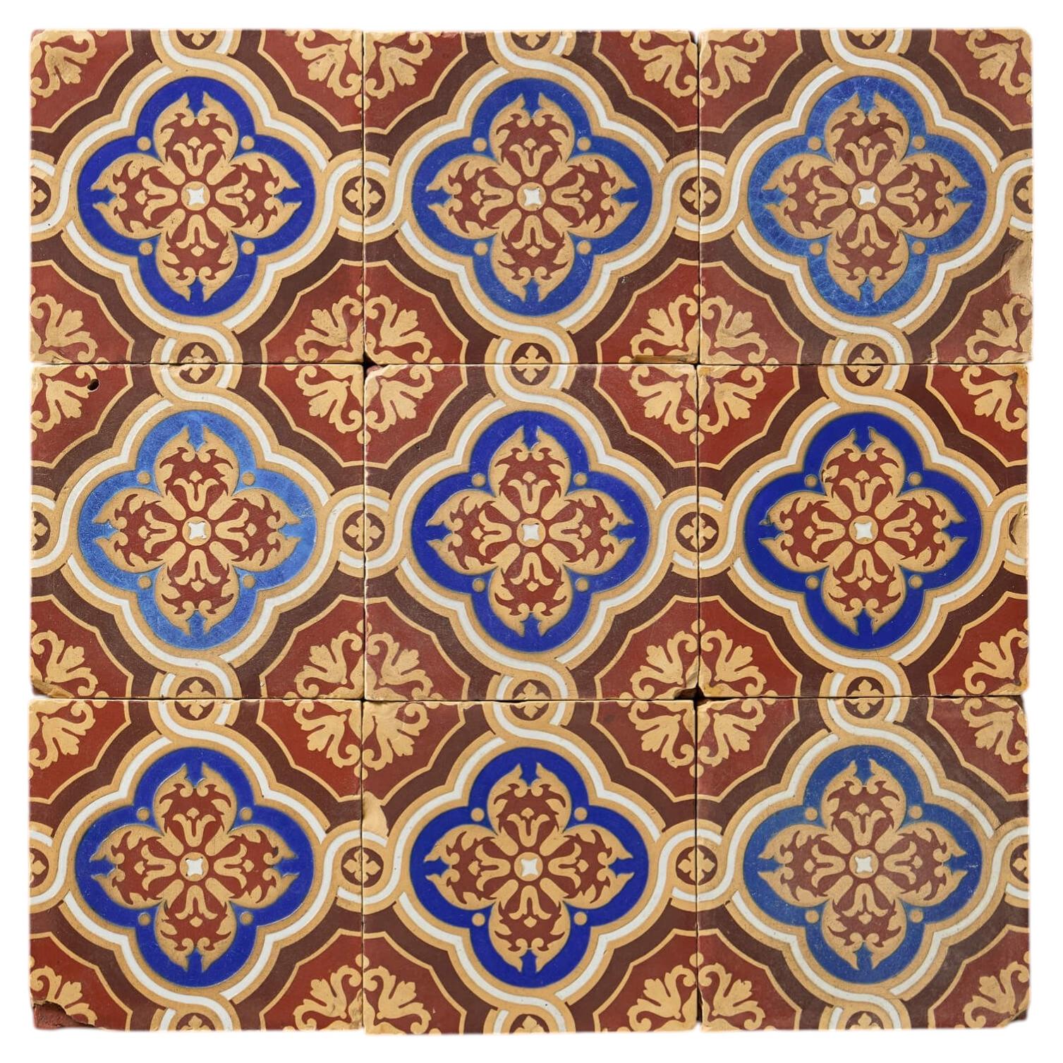 Set di 9 piastrelle antiche floreali ad encausto Minton & Co in vendita