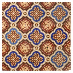 Set di 9 piastrelle antiche floreali ad encausto Minton & Co