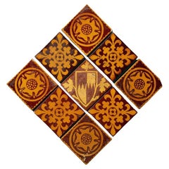 Juego de 9 baldosas encáusticas de estilo Tudor Revival de Craven Dunhill