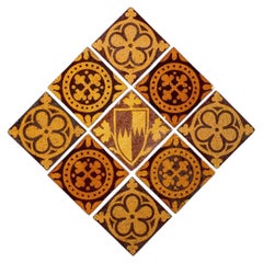 Set of 9 Encaustic Tudor Revival Style Tiles by Craven Dunhill & W.Godwin