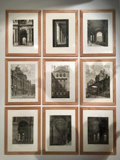 Set of 9 Engravings, Views Palace of Le Louvre Paris, circa 1805 by Balard.