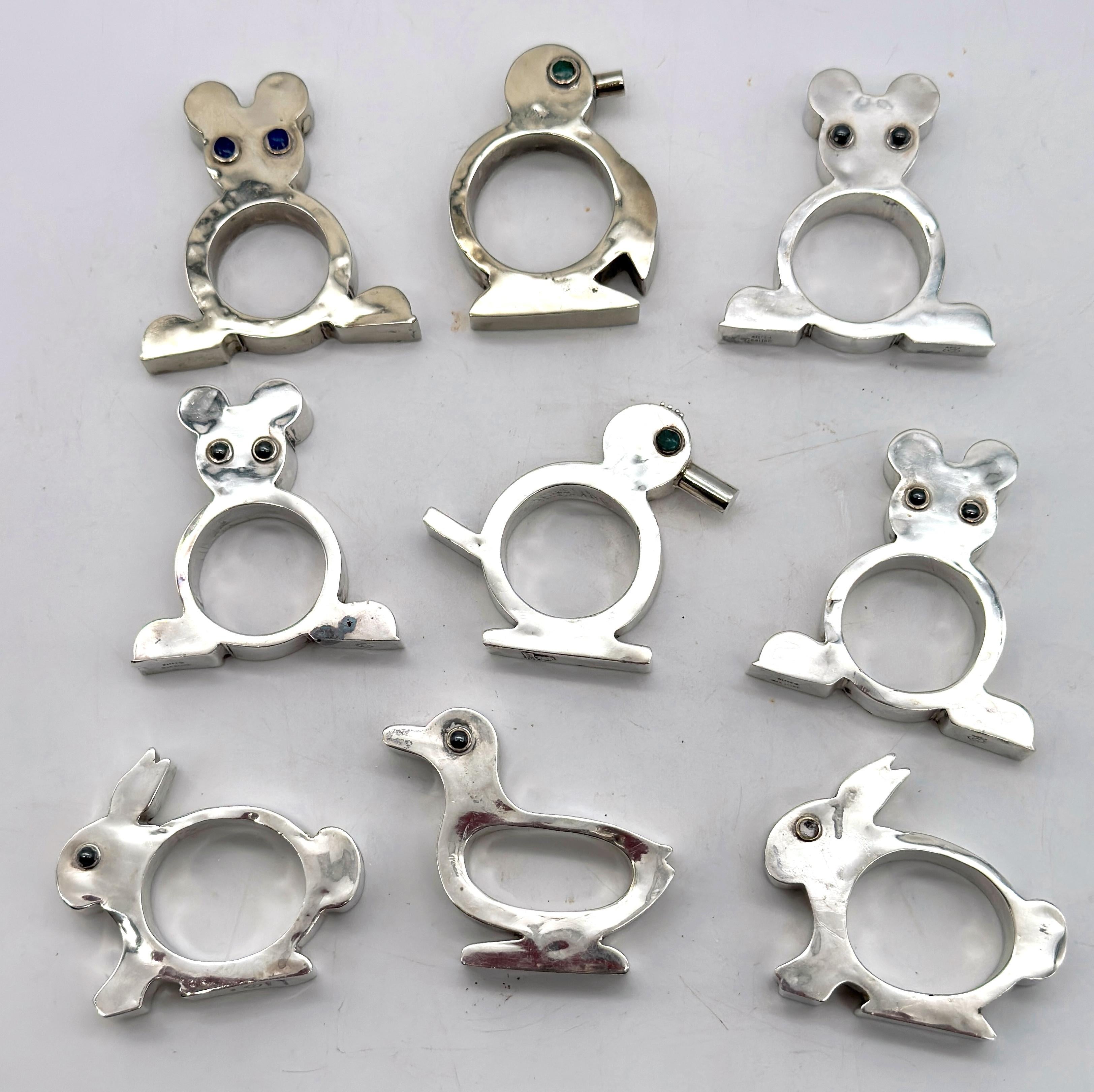 Satz von 9 Serviettenringen aus Sterlingsilber, Taxco Mexico, Mitte des 20. im Angebot 3