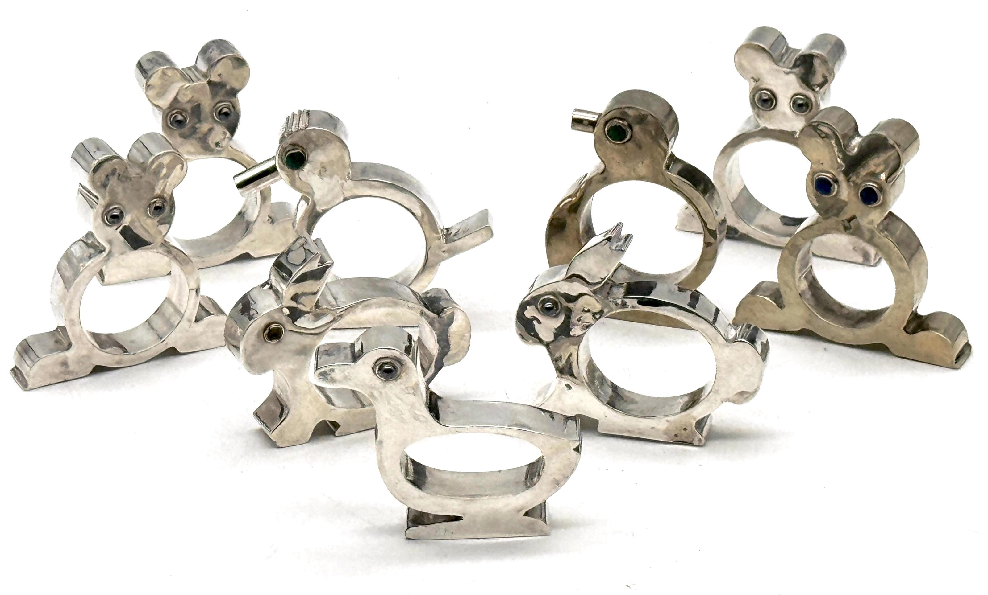 Satz von 9 Serviettenringen aus Sterlingsilber, Taxco Mexico, Mitte des 20. (Moderne) im Angebot
