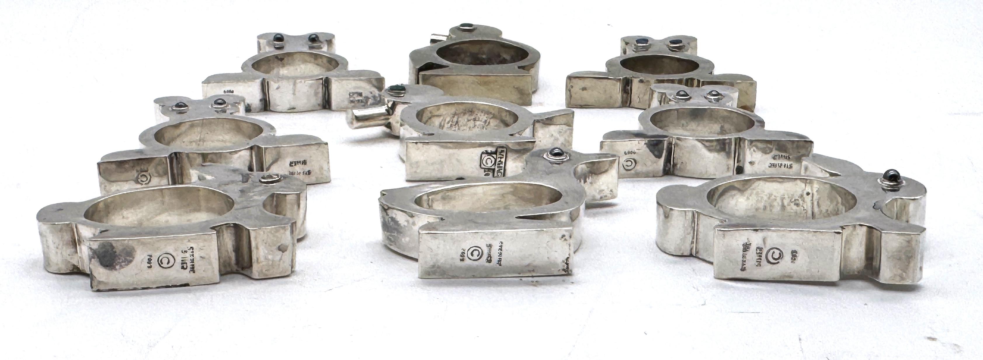Satz von 9 Serviettenringen aus Sterlingsilber, Taxco Mexico, Mitte des 20. im Zustand „Gut“ im Angebot in West Palm Beach, FL