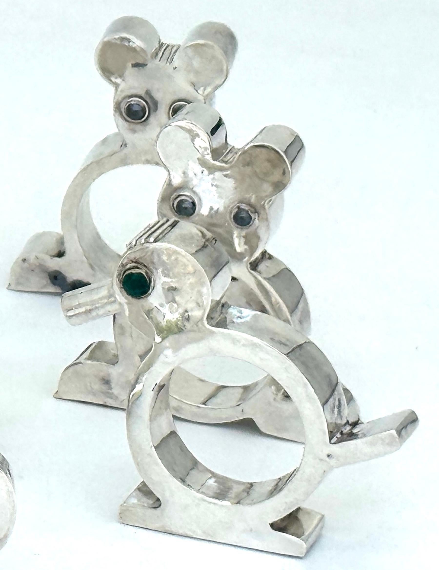 Satz von 9 Serviettenringen aus Sterlingsilber, Taxco Mexico, Mitte des 20. im Angebot 1
