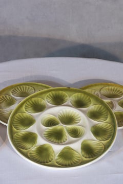 Set of 9 French Orchies Moulin des Loups Green Oyster Shell Plates