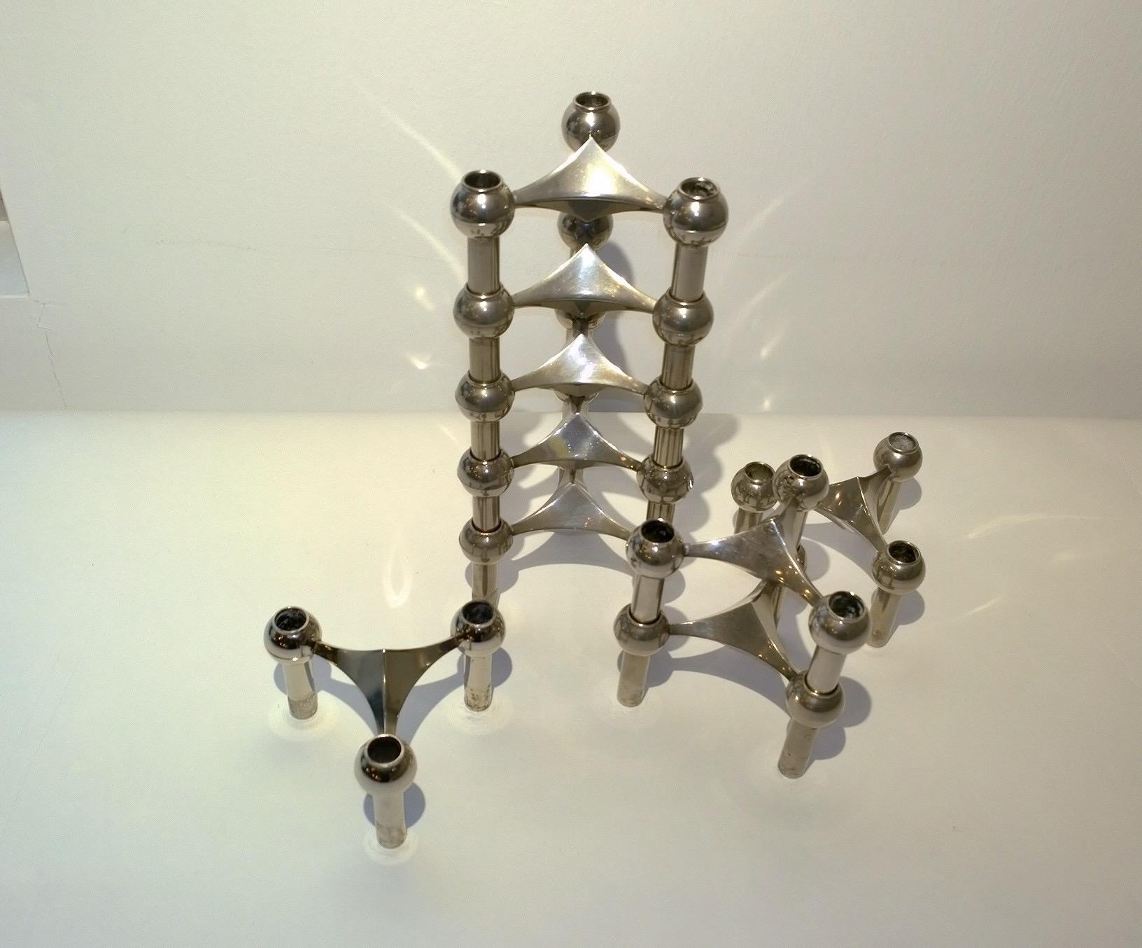 Set of 9 Fritz Nagel & Caesar Stoffi Stacking Stainless Steel Candleholders In Good Condition For Sale In Houston, TX