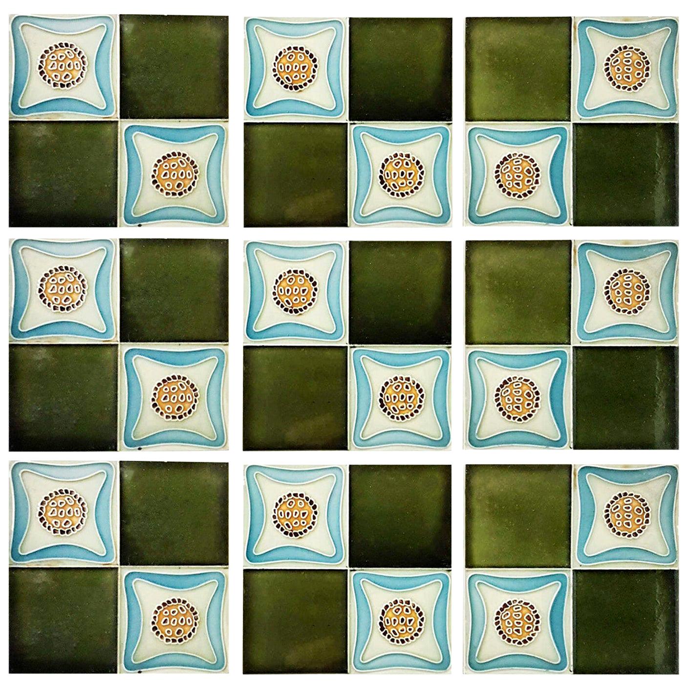 Set von 9 glasierten Art-Déco-Relieffliesen, Muster, 1930er Jahre