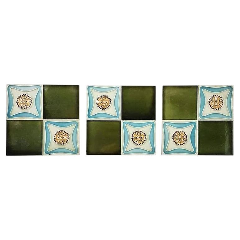 Set of 9 Glazed Art Deco Relief Tiles, Muster, 1930s