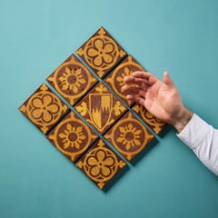 Set of 9 Godwin & Craven Dunhill Encaustic Tudor Revival Tiles
