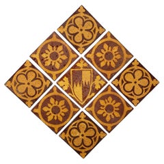 Set of 9 Godwin & Craven Dunhill Encaustic Tudor Revival Tiles