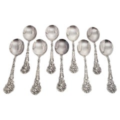 Vintage Set of 9 Gorham Versailles Sterling Silver Cream Soup Spoons