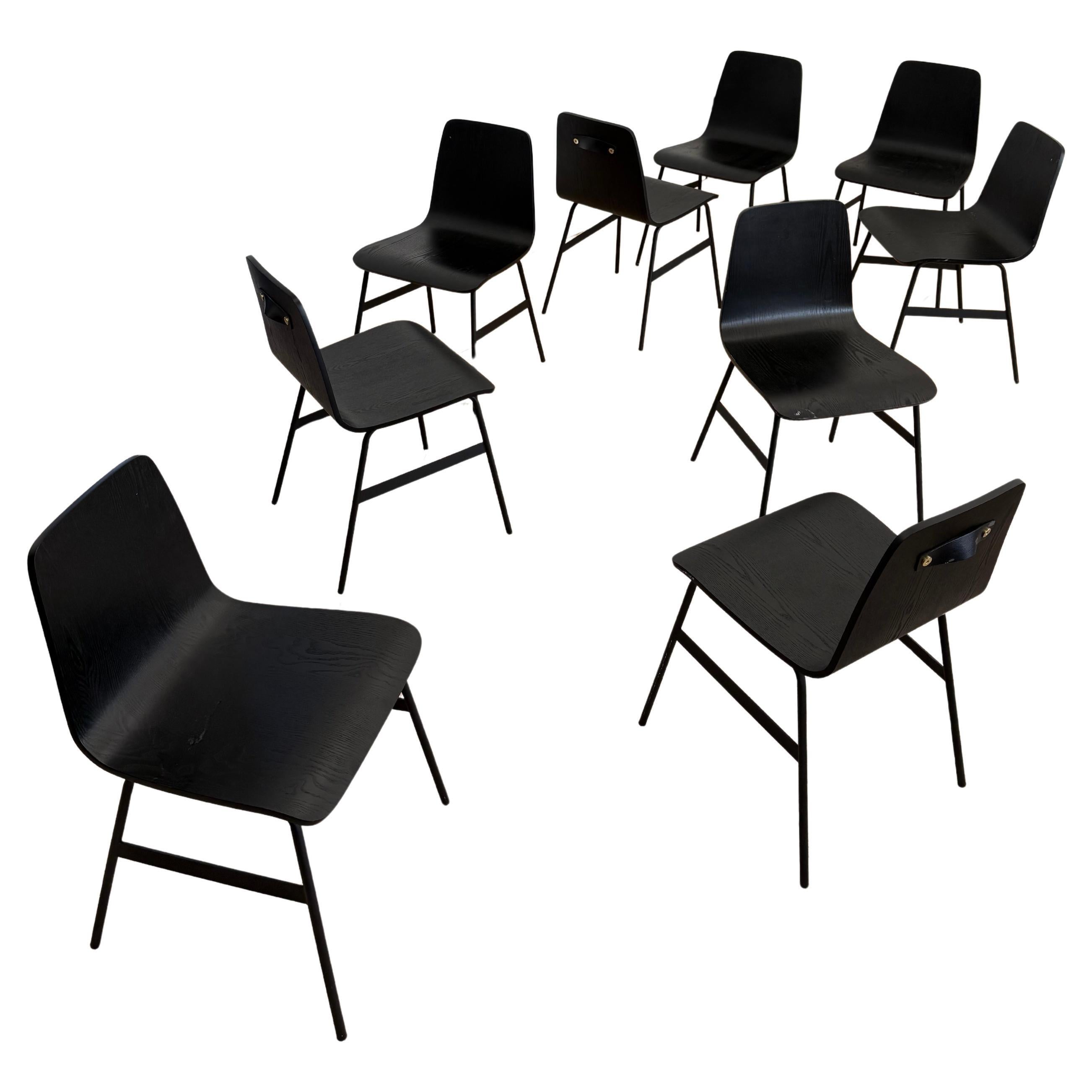 Set di 9 sedie da pranzo Gus Modern Lecture - Bentwood nero opaco e acciaio in vendita