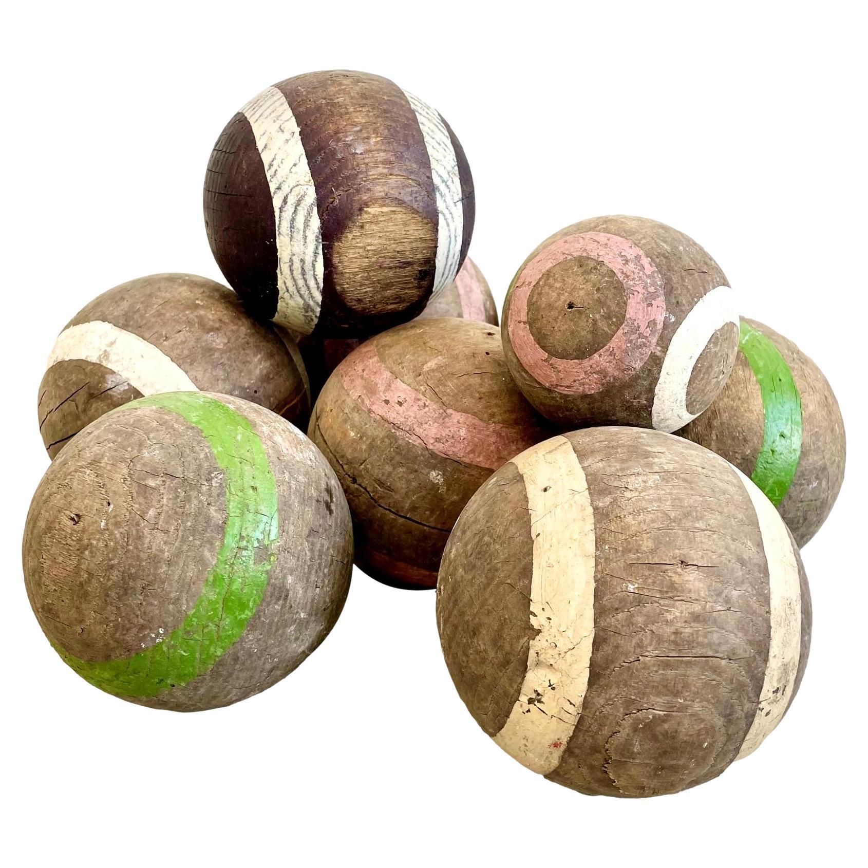 Set of 9 Hand Made Wooden Bocce Balls, 1970s France