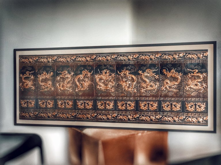 Set of 9 Hand Painted Lacquered Chinese Gold Dragon Wall Panels For ...