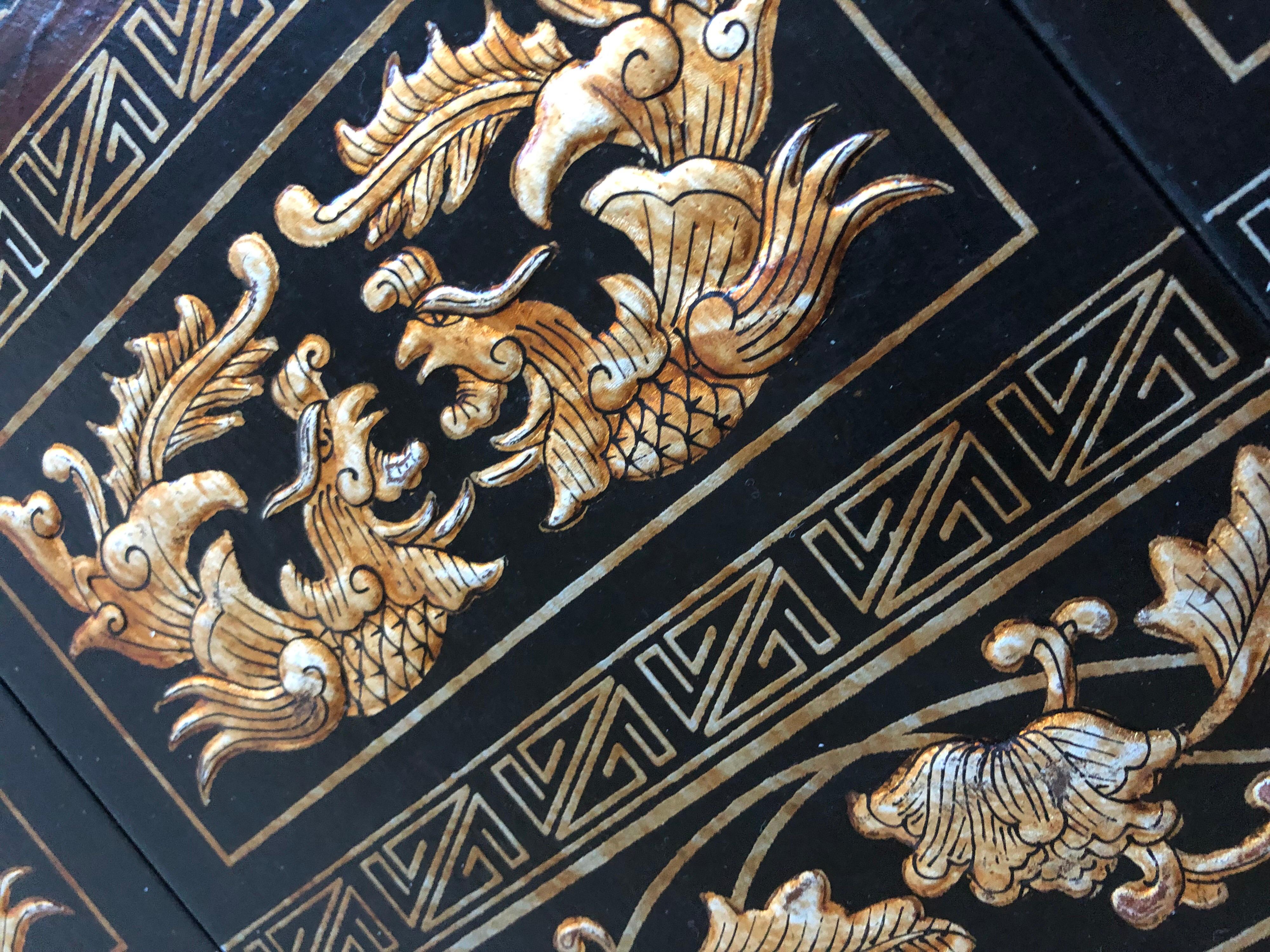 Mid-20th Century Set of 9 Hand Painted Lacquered Chinese Gold Dragon Wall Panels