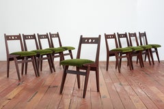 Set of 9 Italian Walnut Dining Chairs w/ green velvet