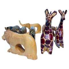 Set of 9 Kenyan Hand-Carved Safari Animal Napkin Rings, African Mahogany