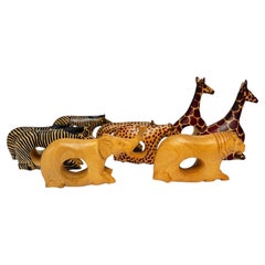 Set of 9 Kenyan Hand-Carved Safari Animal Napkin Rings, African Mahogany