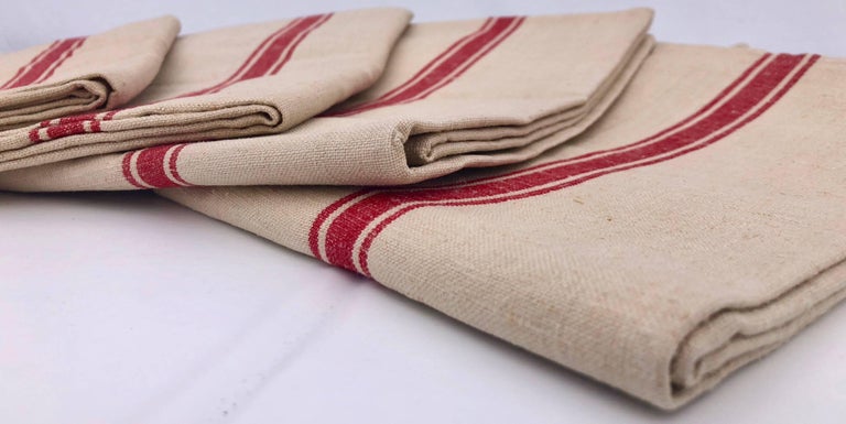 Set Of Nine Large French Thick Linen Kitchen Towels Napkins 1950s These Are Set Of Nine Large French Linen Kitchen Towels With Red Stripes From The 1950s