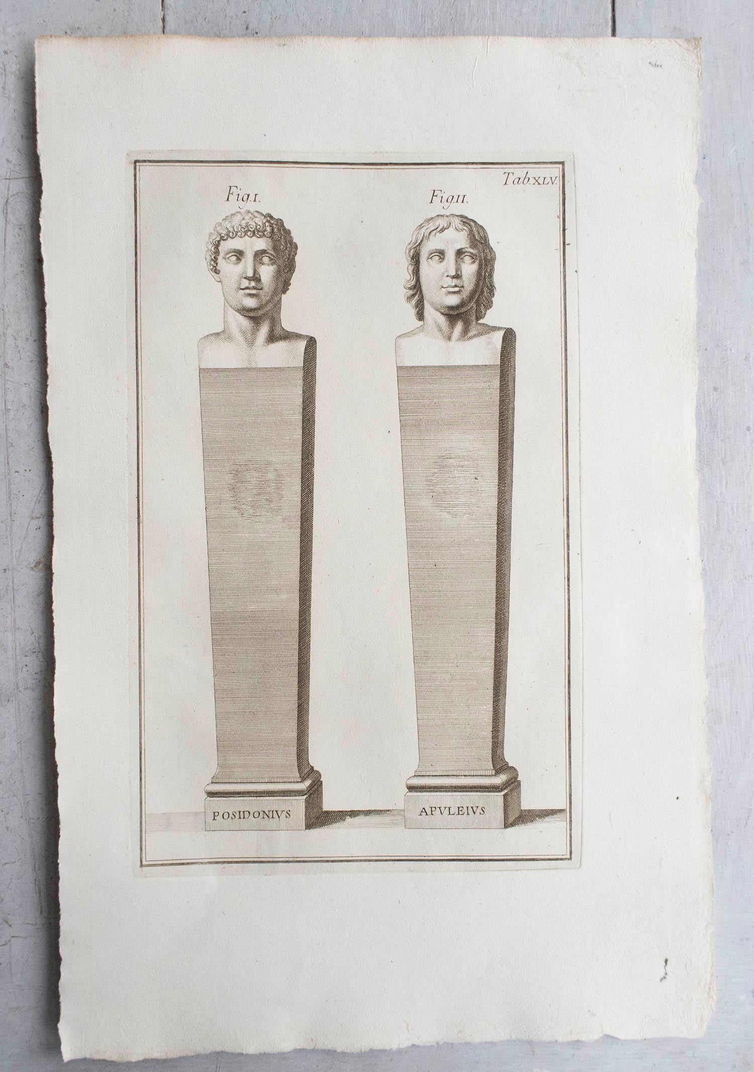 Wonderful set of 9 Grand Tour Prints.

Classical Roman busts

Copper-plate engravings

Published by Monaldini, Rome, 1776

Good quality wove paper

Free shipping





 