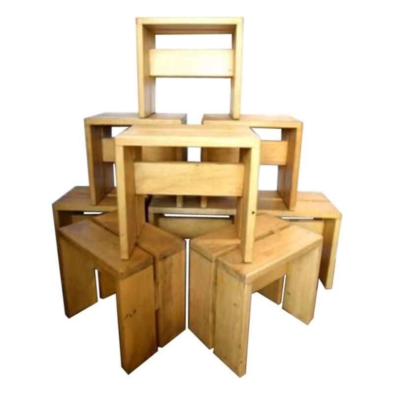 Ensemble de 9 tabourets Les Arcs par Charlotte Perriand, années 1950 en vente