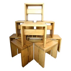 Ensemble de 9 tabourets Les Arcs par Charlotte Perriand, années 1950