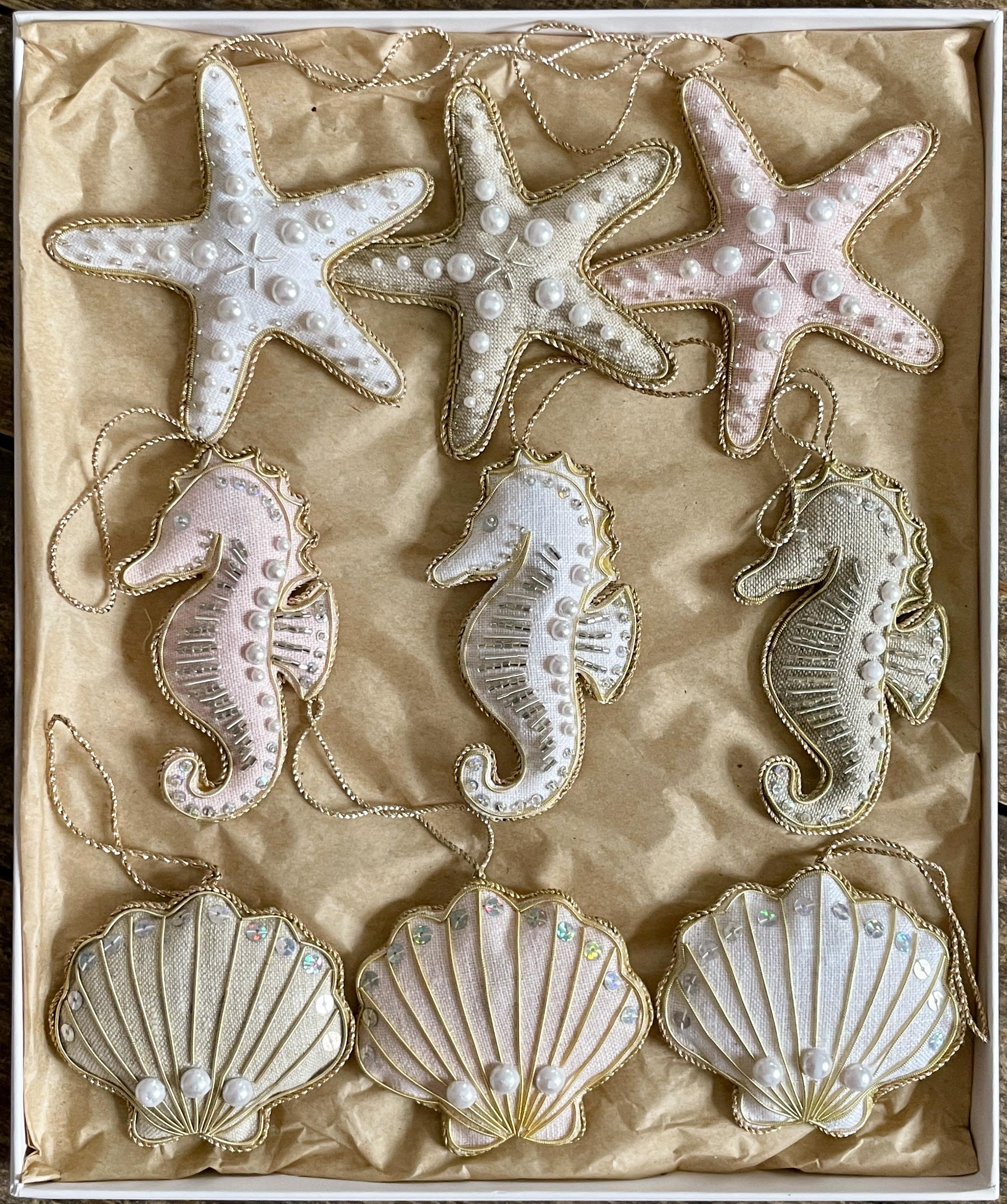 Set of 9 Limited Edition Artisan Irish Linen Seahorses Starfishes Shells Pastels In Good Condition For Sale In Belfast, Northern Ireland