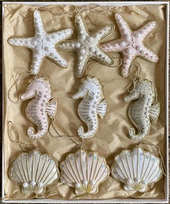 Set of 9 Limited Edition Artisan Irish Linen Seahorses Starfishes Shells Pastels