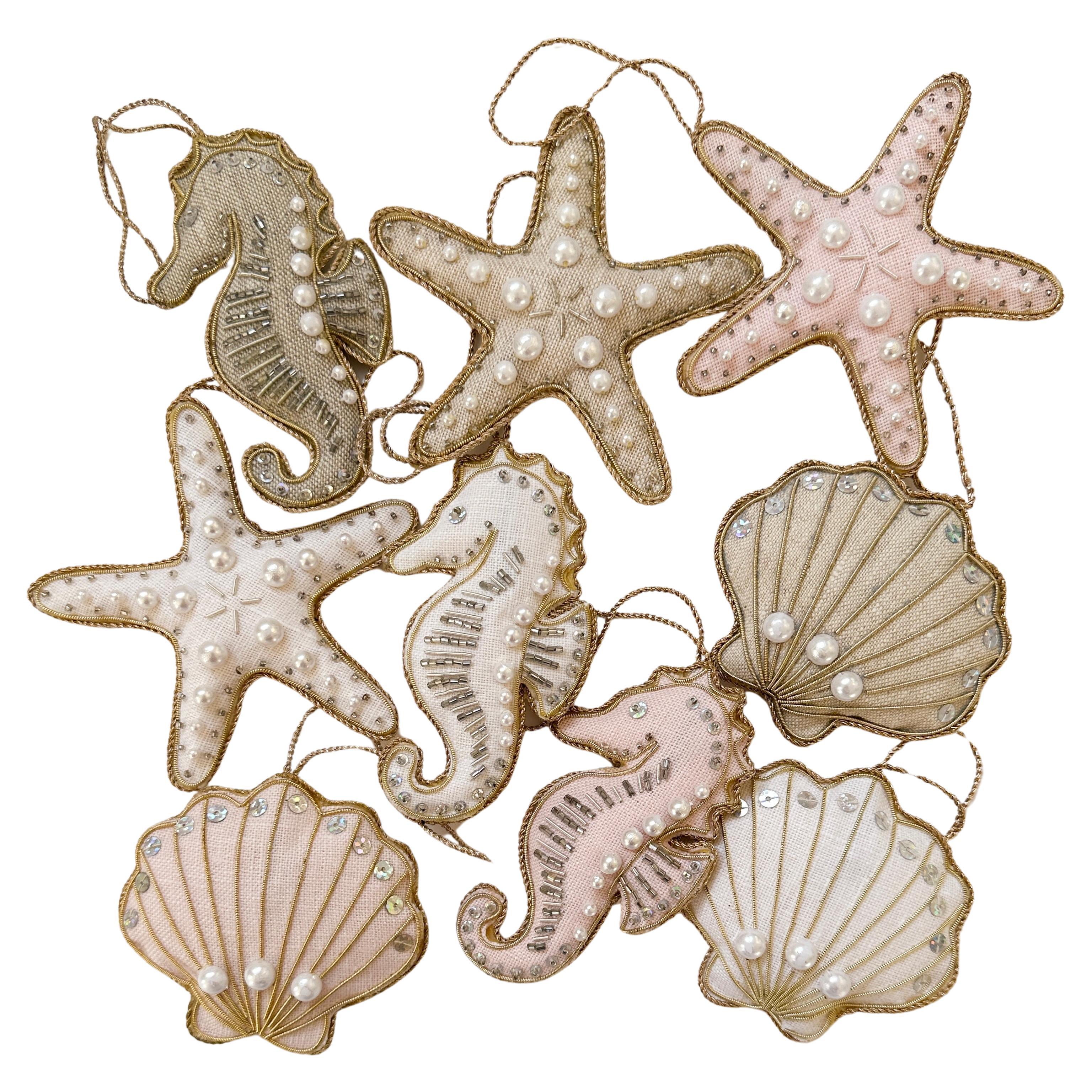 Set of 9 Limited Edition Artisan Irish Linen Seahorses Starfishes Shells Pastels