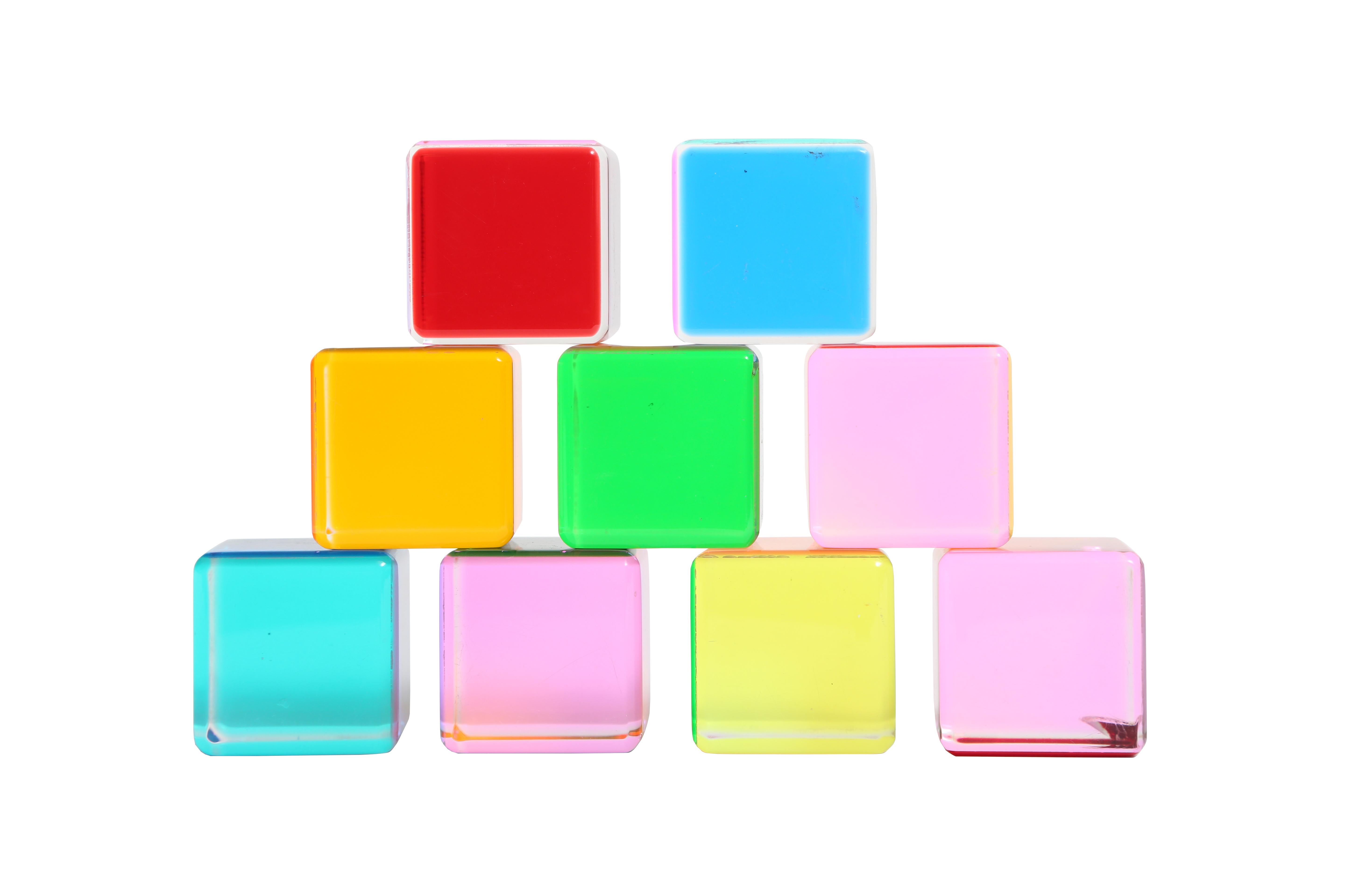 American Set of 9 Lucite Cubes by Vasa Velizar Mihich