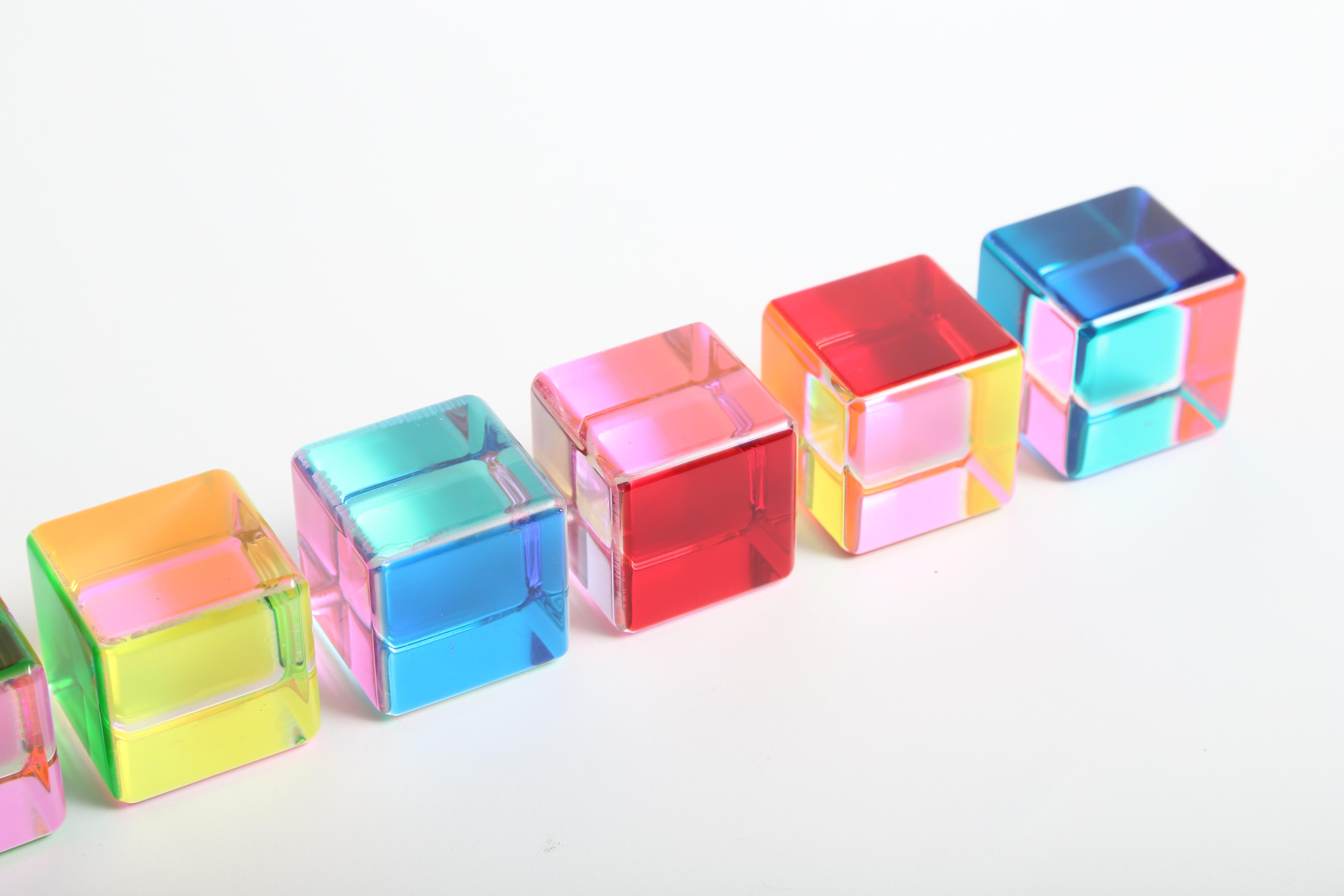 Late 20th Century Set of 9 Lucite Cubes by Vasa Velizar Mihich
