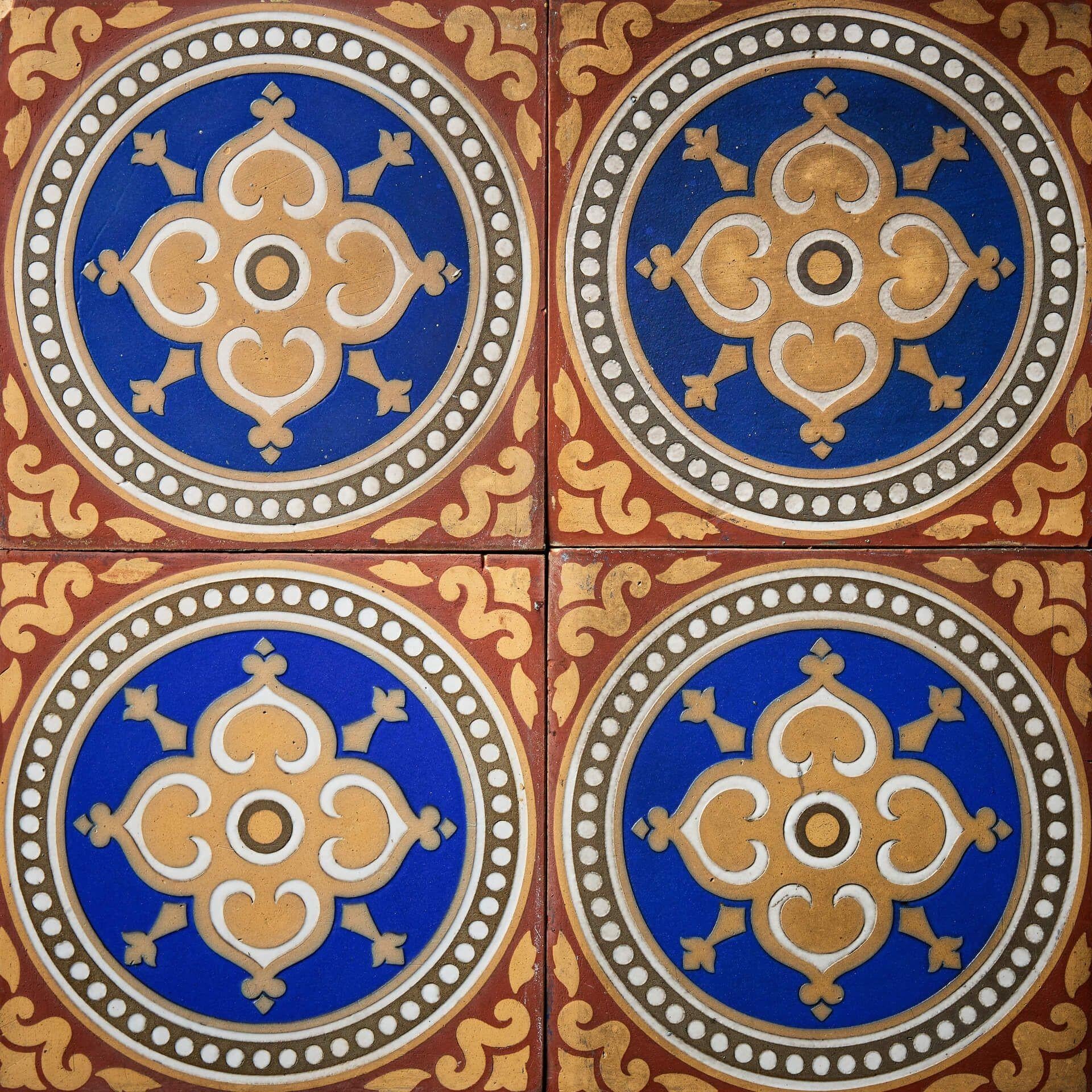 Victorian Set of 9 Maw & Co Antique Patterned Encaustic Tiles For Sale