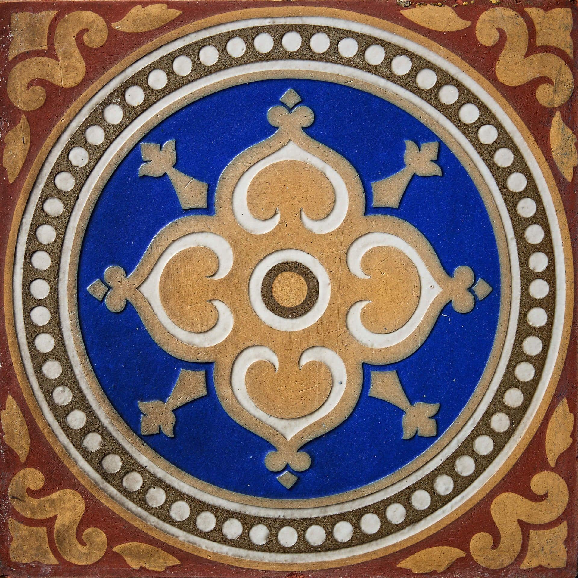 English Set of 9 Maw & Co Antique Patterned Encaustic Tiles For Sale