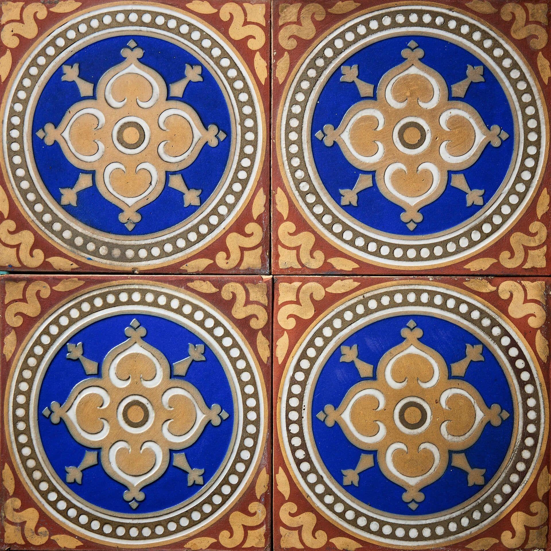 Victorian Set of 9 Maw & Co Patterned Encaustic Tiles For Sale