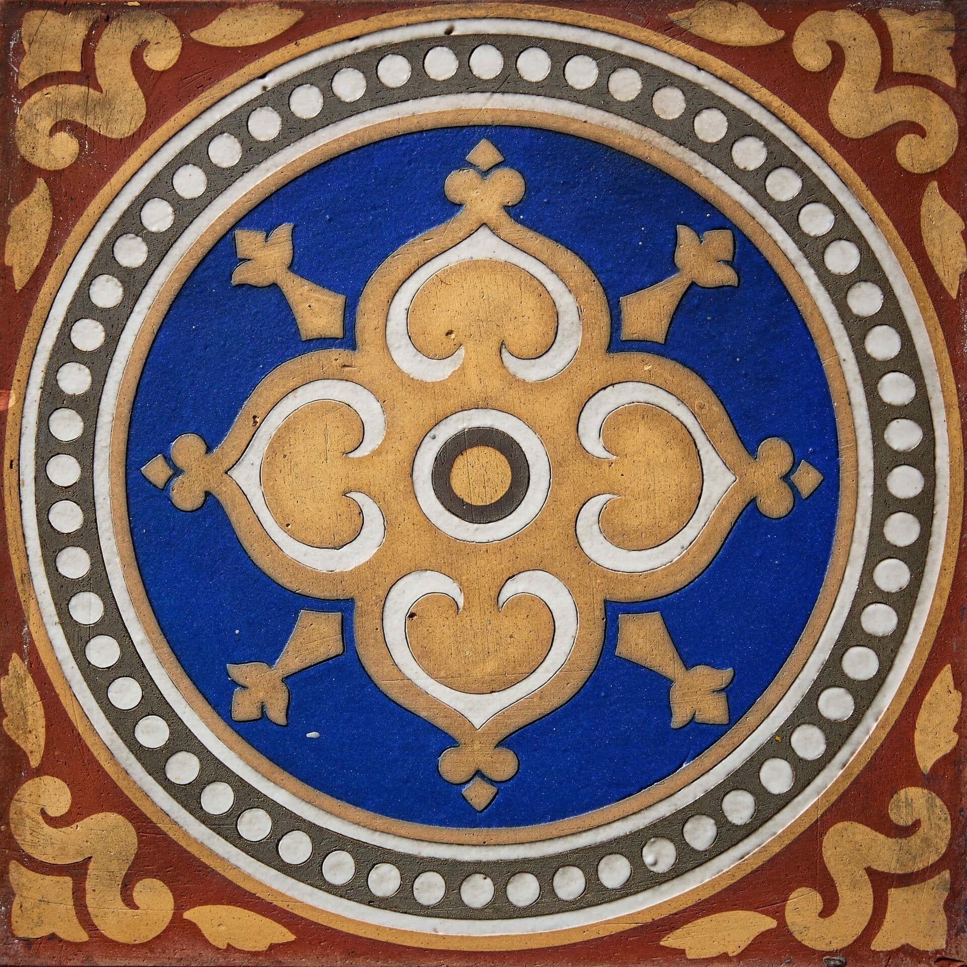 English Set of 9 Maw & Co Patterned Encaustic Tiles For Sale
