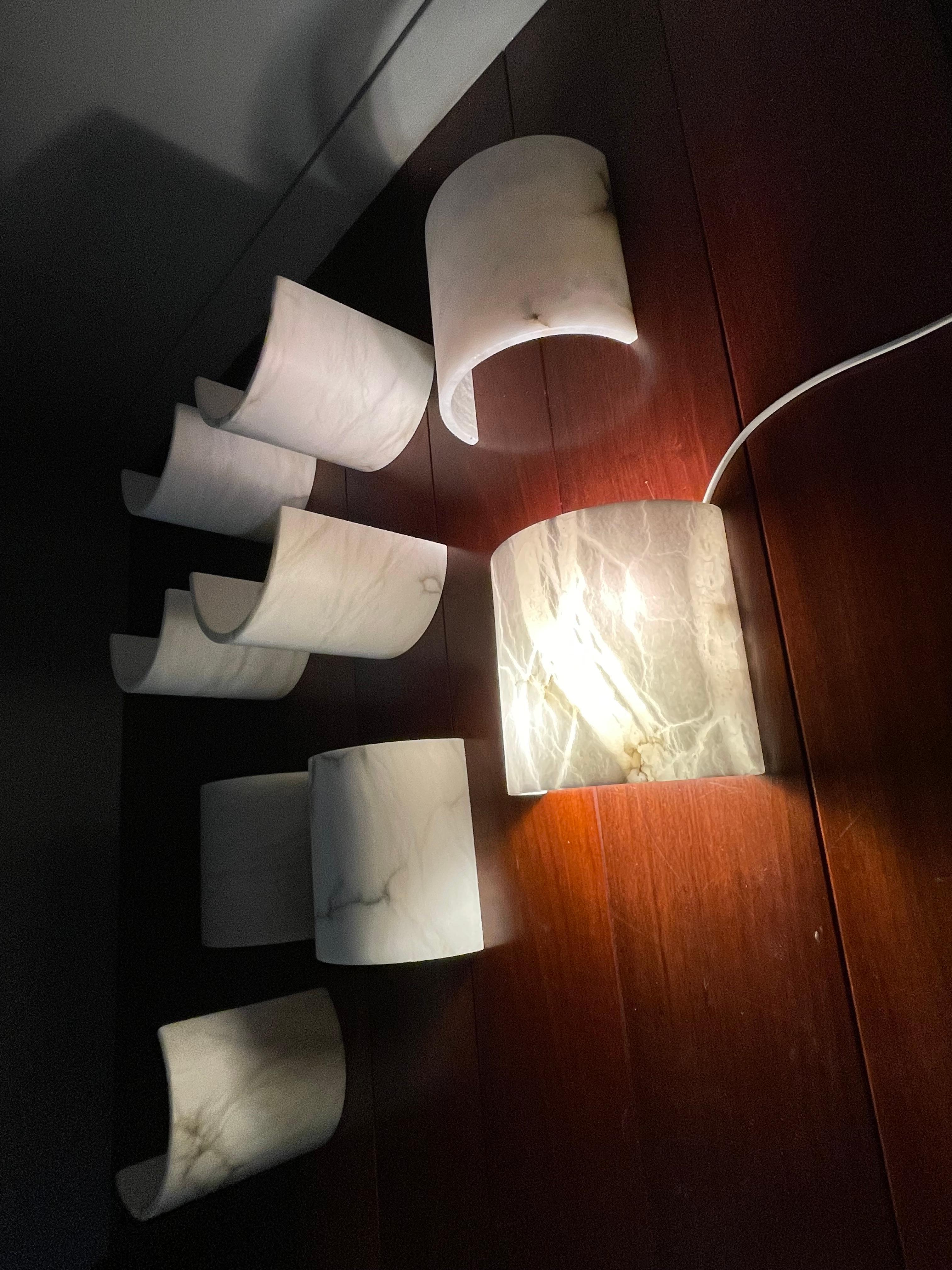Set of 9 Mint Condition Art Deco Style Alabaster Wall Sconces / Light Fixtures 4