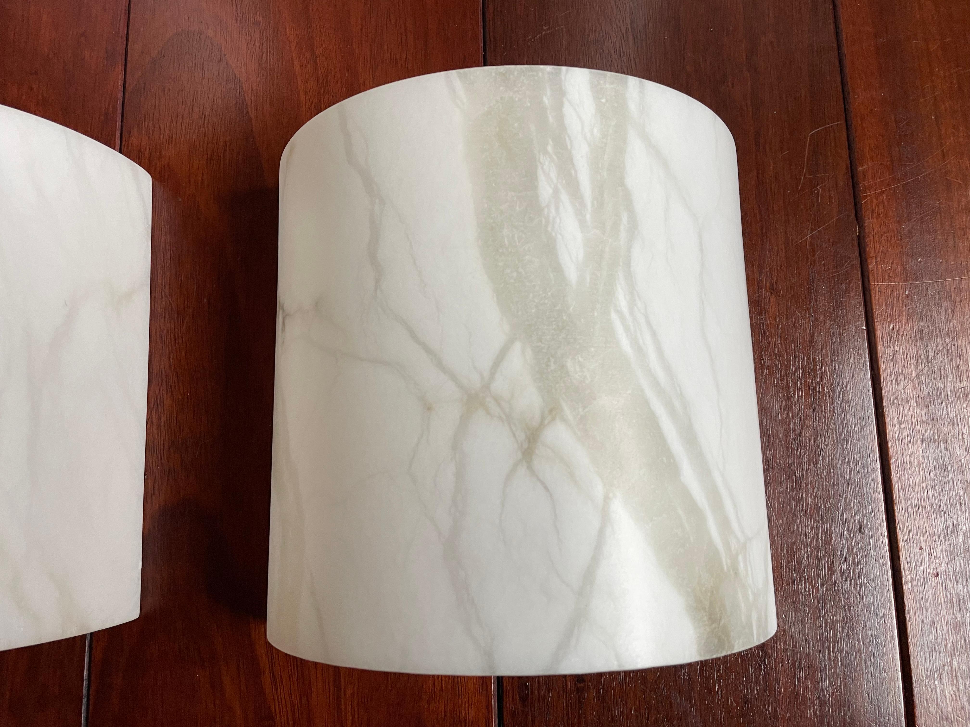 Aluminum Set of 9 Mint Condition Art Deco Style Alabaster Wall Sconces / Light Fixtures For Sale