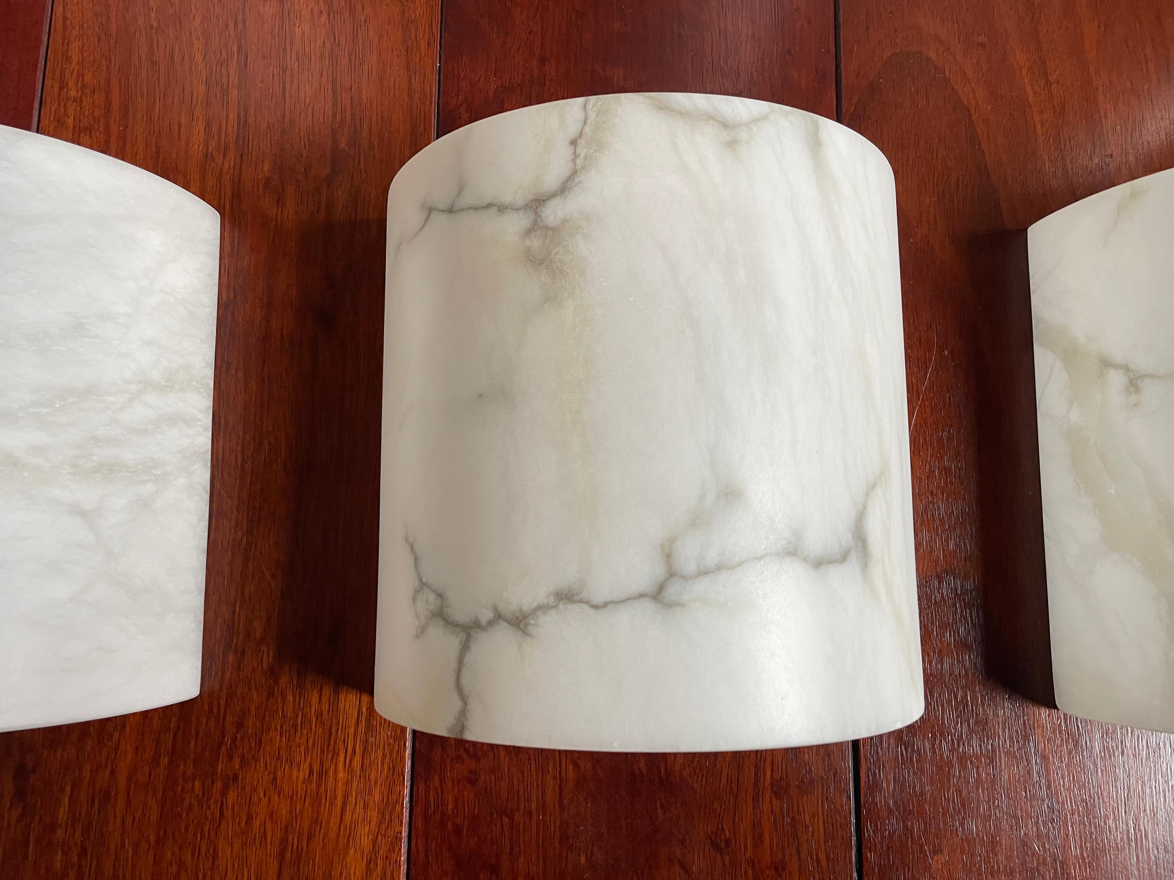 Set of 9 Mint Condition Art Deco Style Alabaster Wall Sconces / Light Fixtures For Sale 1