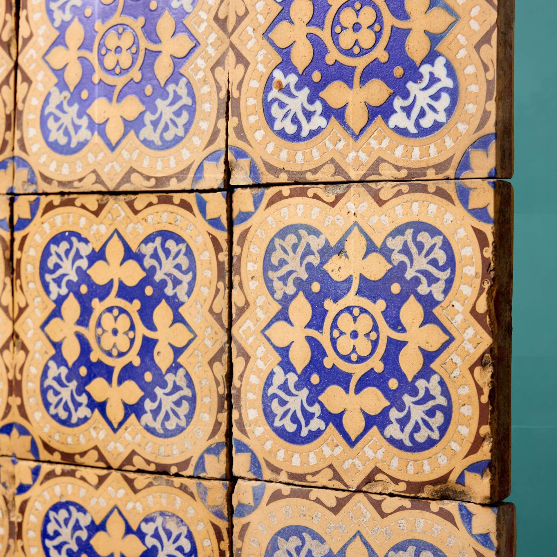 English Set of 9 Minton & Co Encaustic Floor Tiles For Sale