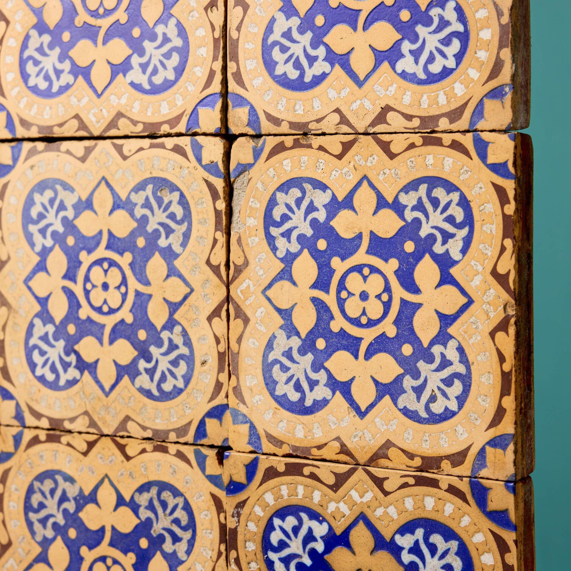 English Set of 9 Minton & Co Encaustic Floor Tiles For Sale
