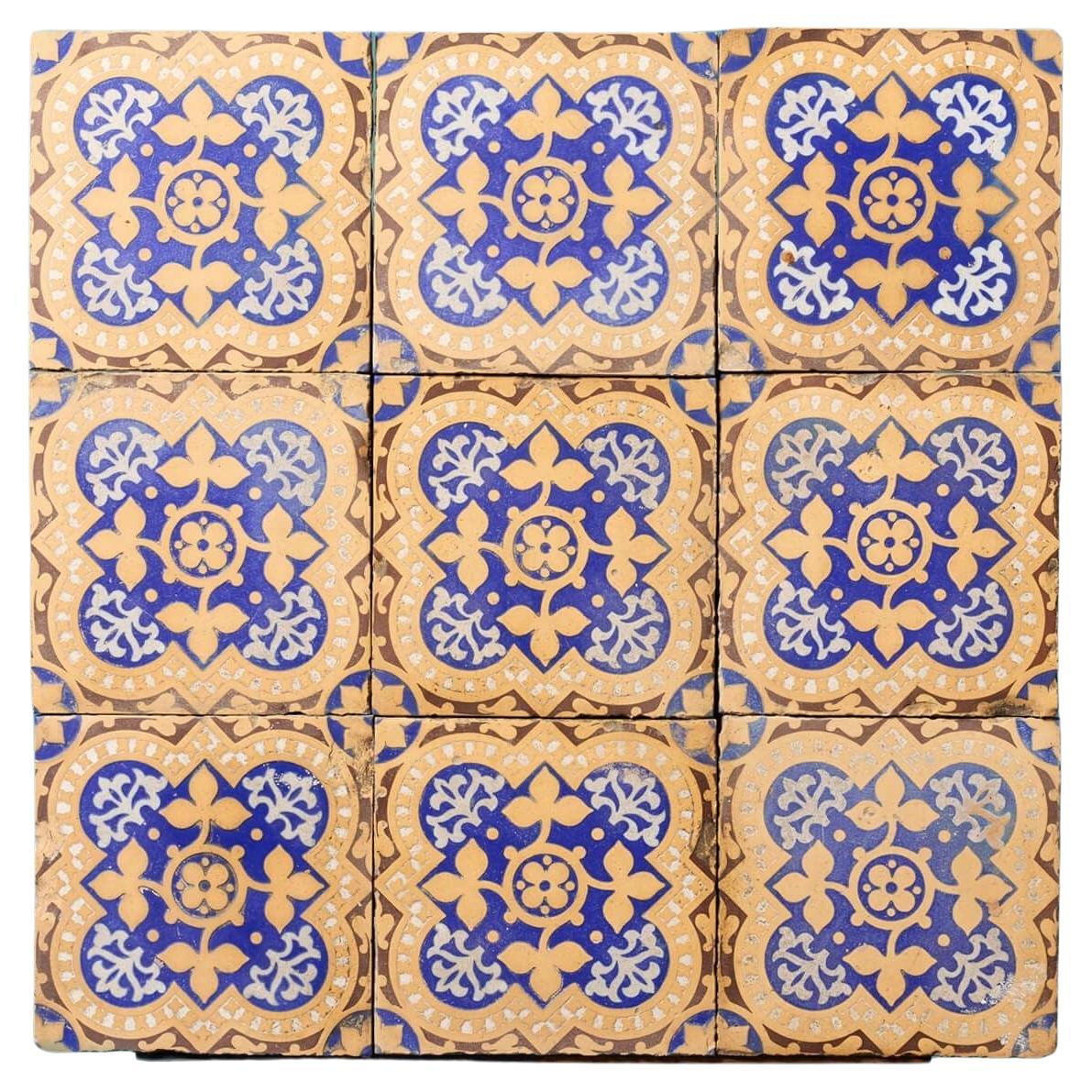 Set of 9 Minton & Co Encaustic Floor Tiles For Sale