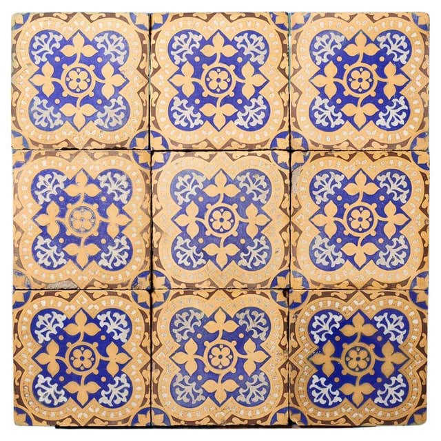 Carter Pattern Tile Set of Reclaimed Glazed Carter Tiles For Sale at 1stDibs