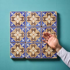 Set of 9 Minton & Co Encaustic Floral Antique Tiles
