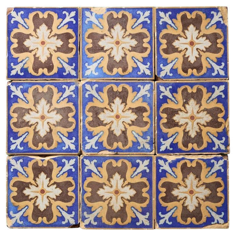 Set of 9 Minton & Co Encaustic Floral Antique Tiles