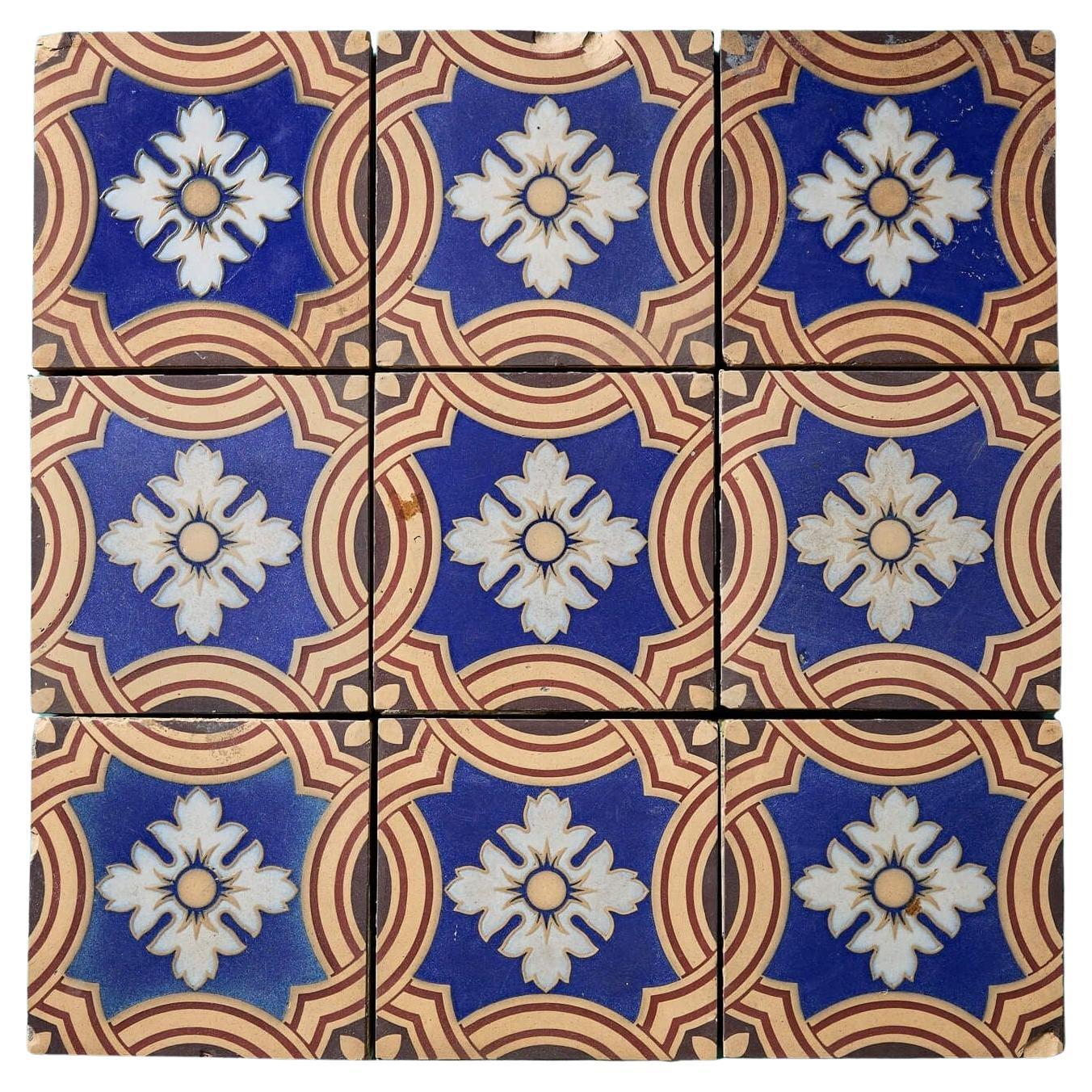 Conjunto de 9 piezas Minton & Co. Baldosas encáusticas con motivos florales en venta